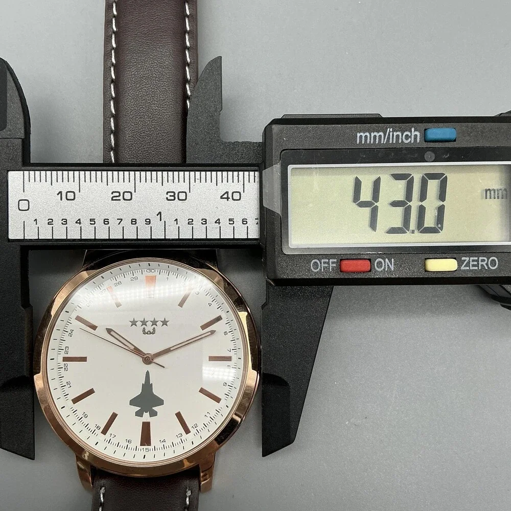 ROK Mens Watch 43mm Rose Gold Tone Brown Leather Air Force New Battery